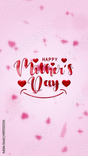 Happy mothers day text animation in red with heart. Perfect for mothers day greeting cards, social media posts, or gift tags.