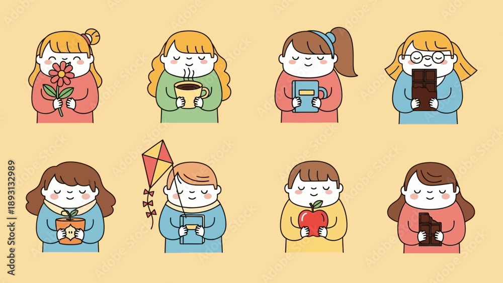 Fototapeta premium Cute Diverse Children Holding Various Objects and Items.