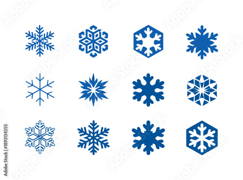 Snowflake Icon Set. Snowflake formation. Icon set. Set Logo of snowflake formation: frozen crystal geometry. harmonious logo variations of the same emblematic