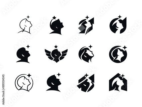 Passion Portrait Logos. Portraits of individuals passionate about their goals and dreams. Icon set. Set Logo of Portraits of individuals passionate about their