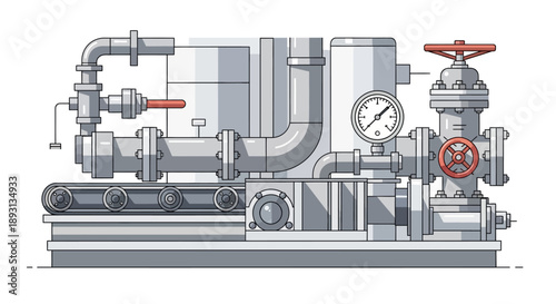 Complex Industrial Pipes, Valves, and Gauges Illustrating a Manufacturing Plant System in a Light Background