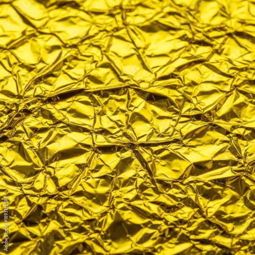 Wallpaper Mural Macro view of brilliant yellow gold metallic foil, featuring heavy crinkled texture, shine, and abstract metal surface detail, Macro, reflective, background Torontodigital.ca
