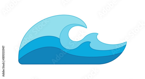 Dynamic blue ocean wave crest symbol, isolated white background