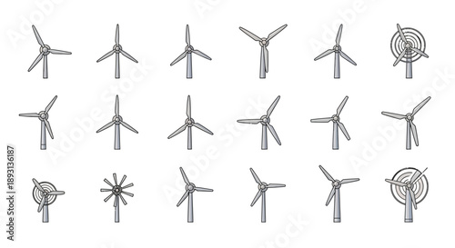 Various Isometric Wind Turbine Designs Icons Set for Clean Energy on an Isolated White Background
