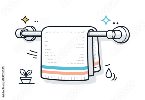 Elegant Towel Rack. Towel rack bar interior detail. A close-up editorial-style scene focusing on the towel bar and fabric texture, highlighting quality,