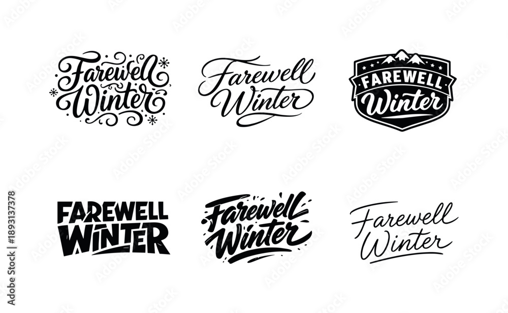 Fototapeta premium Farewell Winter Designs. Farewell Winter Lettering. Set lettering. harmonious lettering variations of the same emblematic concept, each with different artistic