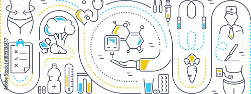 Nutrition, Healthy Lifestyle and Medical Diet Icons Collection with Fitness and Wellness – Vector Illustration