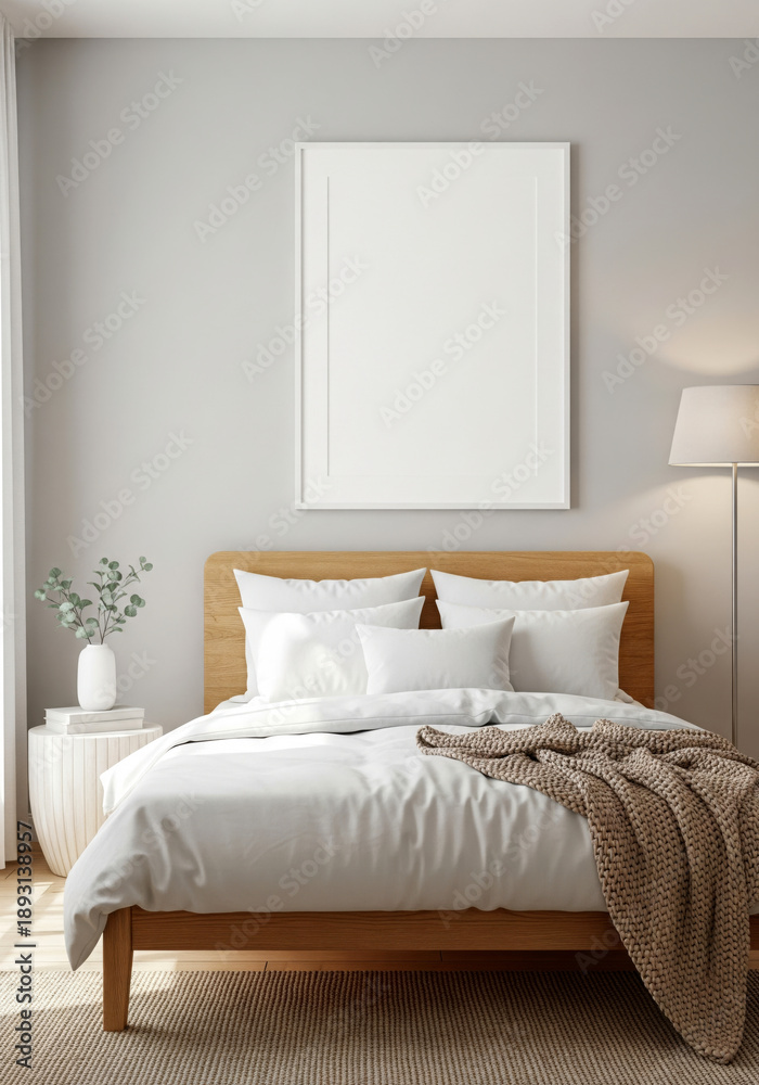 Obraz premium Friendly bedroom interior style frame mockup cozy decor home relaxing space design comfortable