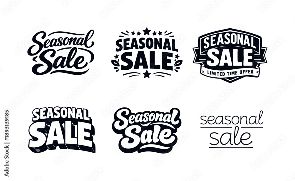 Fototapeta premium Seasonal Sale Variations. Seasonal Sale. Set lettering. harmonious lettering variations of the same emblematic concept, each with different artistic