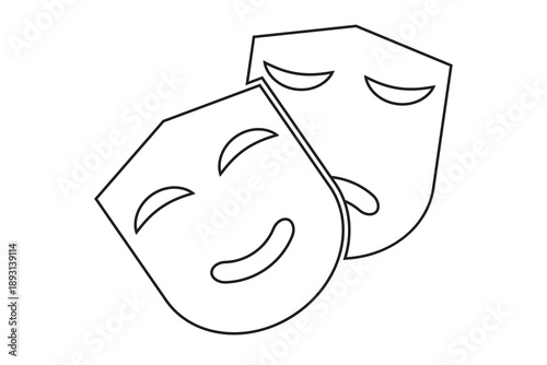 Theatre Mask icon, Drama Mask Icon, Theatrical Masks icon, cartoon style theatre mask icon.