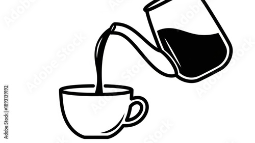 Coffee being poured from a pot into a cup.