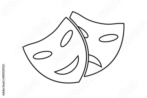 Theatre Mask icon, Drama Mask Icon, Theatrical Masks icon, cartoon style theatre mask icon.