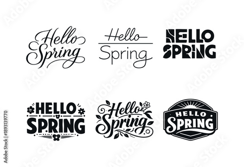 Spring Lettering Harmony. Spring Editorial Mood. Set lettering. harmonious lettering variations of the same emblematic concept, each with different artistic