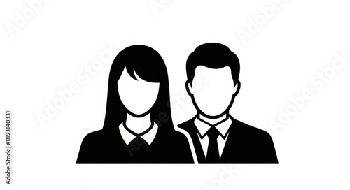 Silhouette of a man and woman in business attire.
