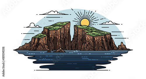 Dramatic mountain range with rugged peaks and reflective body of water under a gradient blue sky