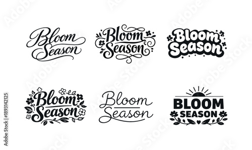Bloom Season Typography. Bloom season. Set lettering. harmonious lettering variations of the same emblematic concept, each with different artistic