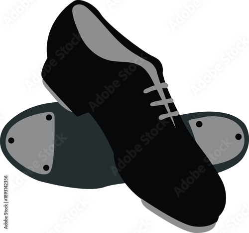 Photography Pair of Black Tap Dance Shoes Vector Illustration for Performing Arts, Broadway,