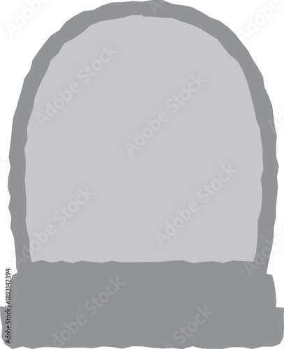 Simple grey tombstone vector illustration featuring a blank headstone shape isolated on white for Halloween decorations, graveyard scenes, and RIP memorial graphic design elements.
