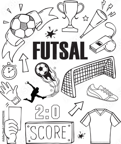 Hand drawn of Futsal ground or field . Futsal ground pitch top view, vector illustration