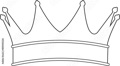 Royal crown outline vector icon featuring a king or queen headpiece line art isolated on white for luxury branding, fairytale coloring pages, and majestic symbol designs.