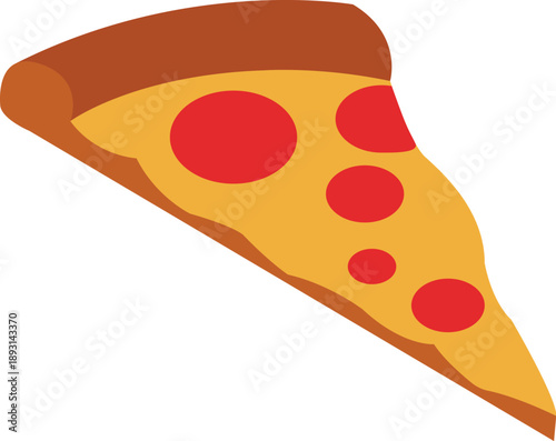 Pepperoni pizza slice vector illustration featuring a cheesy fast food triangle with red meat topping isolated on white for restaurant menus, food delivery apps, and party icons.