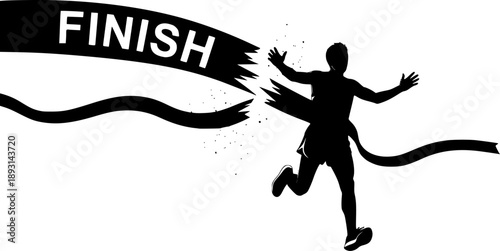 Running Competition Finish Line – Winner Breaking Ribbon Silhouette Illustration