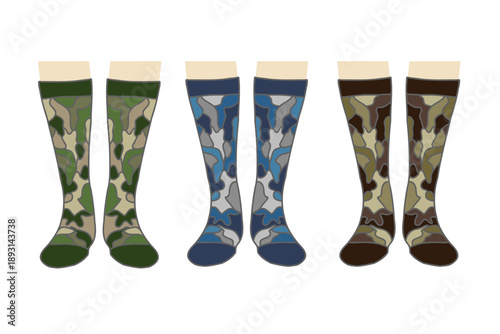 Military Style Socks Collection Worn on Legs with Camouflage Inspired Fashion Look