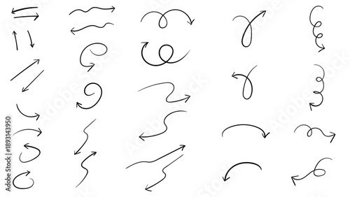 Collection of Various Hand drawn Doodle Arrows and Pointers on White