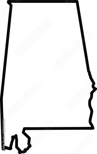 Black outline of Alabama state map for southern regional pride and USA travel geography design concepts isolated on white background