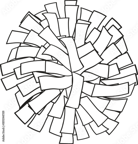 Simple black outline of a cheerleader pom-pom for sports team spirit and athletic fan support design concepts isolated on a white background