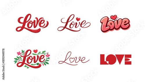 Valentine Lettering Variations. Love & Valentine Lettering. Set lettering. harmonious lettering variations of the same emblematic concept, each with different