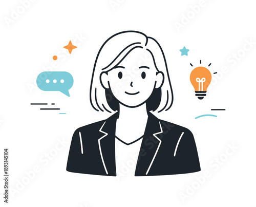 Minimal Professional Portrait. Professional headshot illustration. A simplified portrait focusing on face and upper body, calm expression and neutral