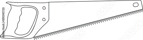 Simple black outline of a carpentry hand saw for woodworking tool and construction workshop manual labor design concepts isolated on white
