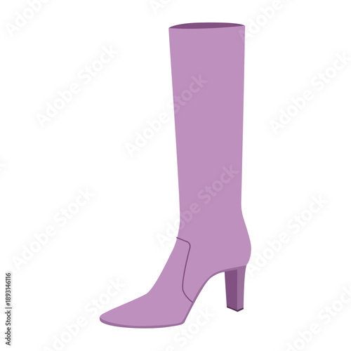 Purple block heel midi boot women color flat pair. Mid-calf shaft with chunky heel for stylish moments and chic wear. Technical fashion illustration CAD mockup vector men unisex isolated trendy style
