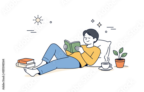Mindful Offline Moments. Offline time. A person enjoying a simple activity like reading or resting, with no digital devices nearby. Slow living and mindful