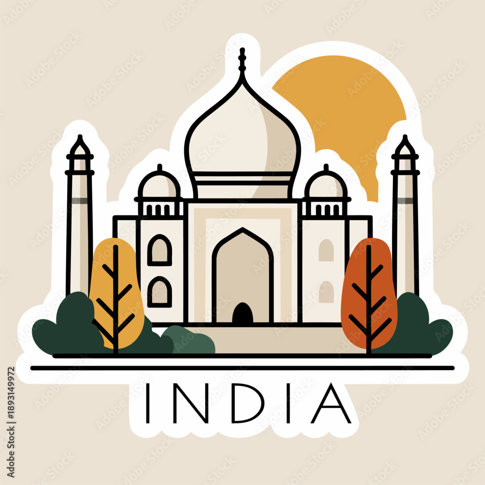 Obraz premium Minimalist Cartoon Illustration of a Famous Monument in India