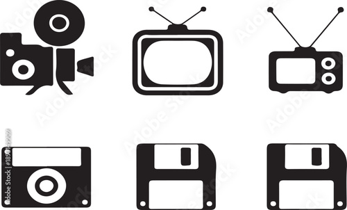 Vintage technology including television and floppy disk vintage technology camera