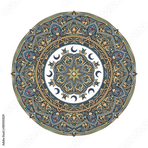 Intricate Mandala Design with Lunar Motifs.