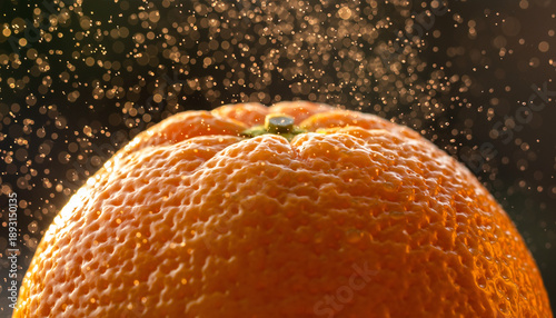 Pomarańcza o grubej pomarańczowej, chropowatej skórce z unoszącymi się drobinkami soku