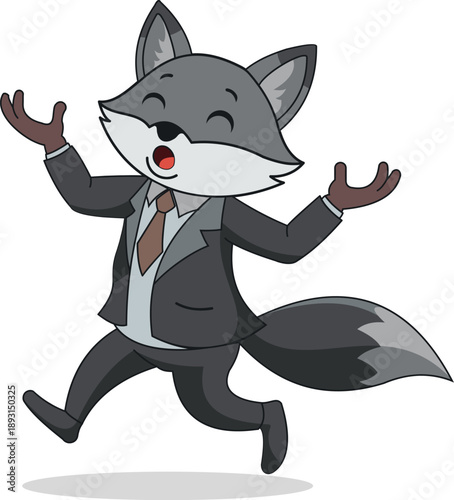 Funny fox character wearing business suit in flat cartoon vector style. Perfect for mascot design, branding, kids illustration, presentations, and creative projects.