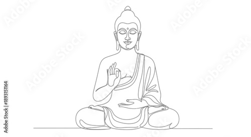 Buddha Sitting Meditation Peaceful Spiritual Illustration.