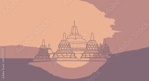 Buddhist Temple Stupa Monument Illustration.