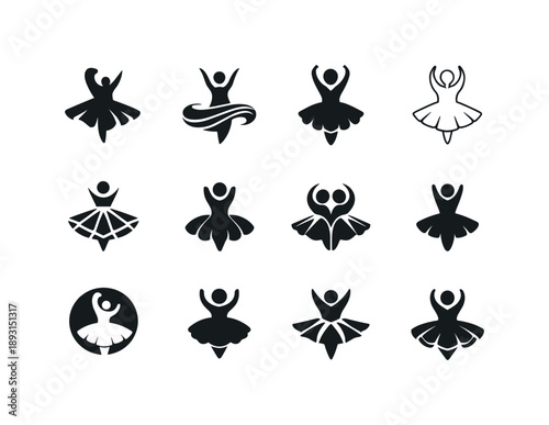Children's Dance Icons. Children's dance. Icon set. Set Logo of children's dance: tutu skirt. harmonious logo variations of the same emblematic concept, each