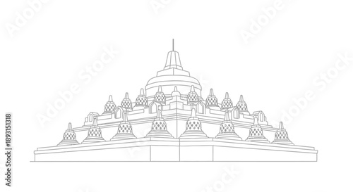 Detailed Architectural Drawing of Stupa Temple.