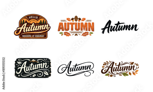 Autumn Lettering Variations. Handcrafted Autumn. Set lettering. harmonious lettering variations of the same emblematic concept, each with different artistic