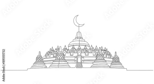Mosque Architecture with Crescent Moon Symbol.