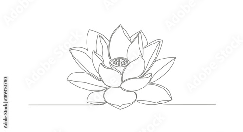 Simple Line Drawing of a Lotus Flower.