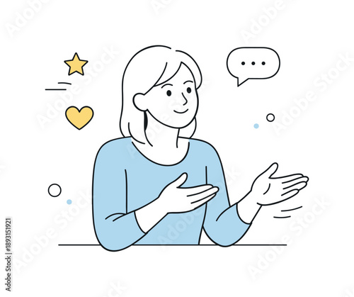 Empathetic Listening Illustration. Nonverbal communication. Person listening with open posture and gentle gestures, feeling of understanding and empathy.