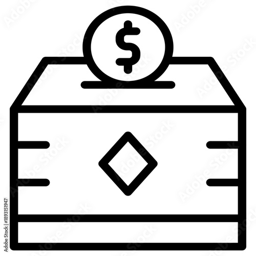 Donation box with dollar coins on it, charity box or zakat box, Ramadan themed design icon, social activity project, infaq.