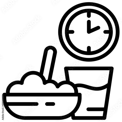 Drink icons and wall clocks can be used as signs for diet programs or fasting during the month of Ramadan